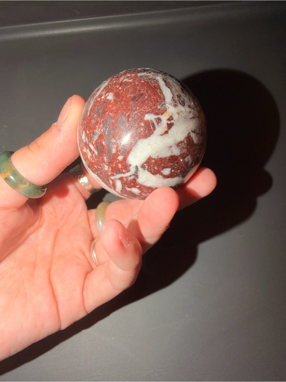 Polished Red and White Marble Sphere Decorative Accent